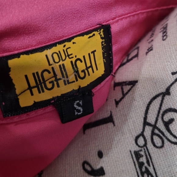 Hot Pink Satin Women SZ Sm Button down pleated balloon sleeve blouse rave disco - Picture 3 of 12